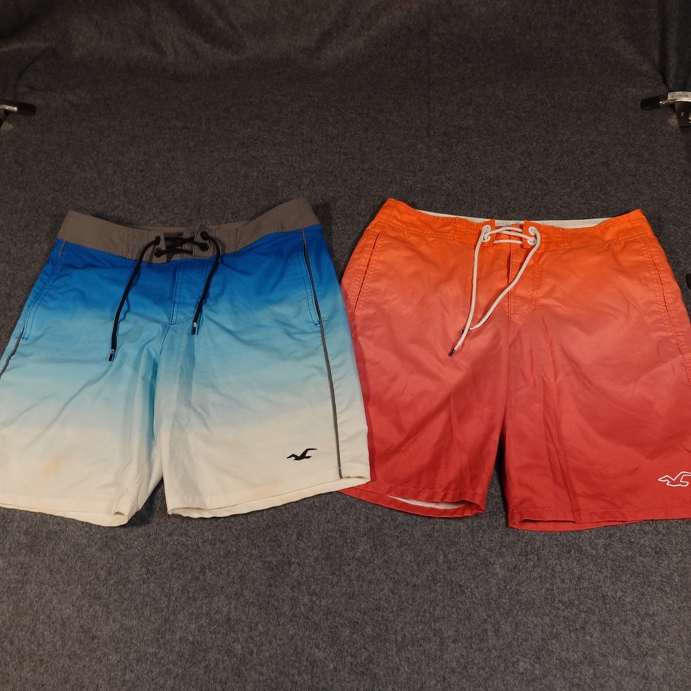 Hollister Board Shorts Bundle Size 30 Blue Orange Ombre Swim Trunks 2 Pack Lot